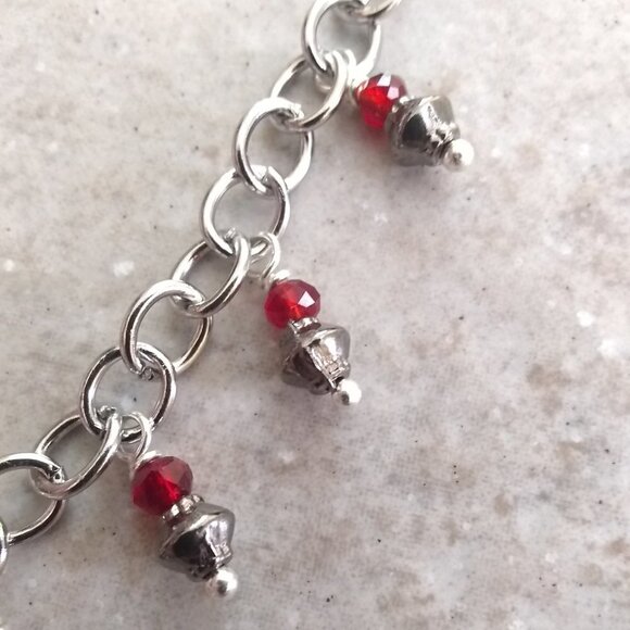 Gray Shell Heart & Red Crystals! Sexy Goth Mistress Witchy Statement Necklace - Picture 8 of 11